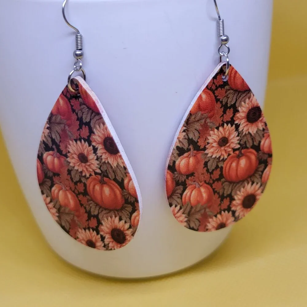 Pumpkin Sunflower PU Leather Earrings 2 2/4
